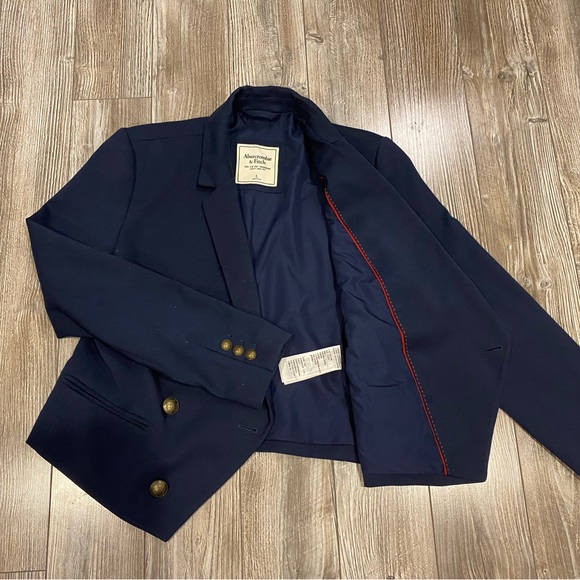 Abercrombie Navy Double-breasted Crop-style Blazer (Size L) - Picture 3 of 6